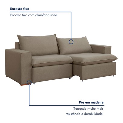 Sofá 3 Lugares Barcelona Retrátil Veludo/Bege Escuro - Celflex