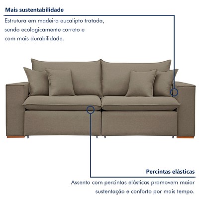 Sofá 3 Lugares Barcelona Retrátil Veludo/Bege Escuro - Celflex