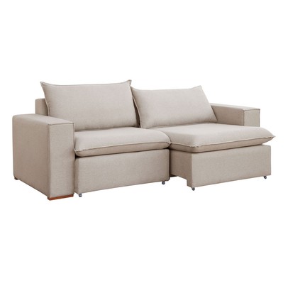 Sofá 3 Lugares Barcelona Retrátil Veludo/Bege Claro - Celflex