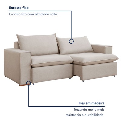 Sofá 3 Lugares Barcelona Retrátil Veludo/Bege Claro - Celflex