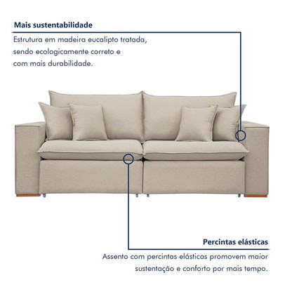 Sofá 3 Lugares Barcelona Retrátil Veludo/Bege Claro - Celflex