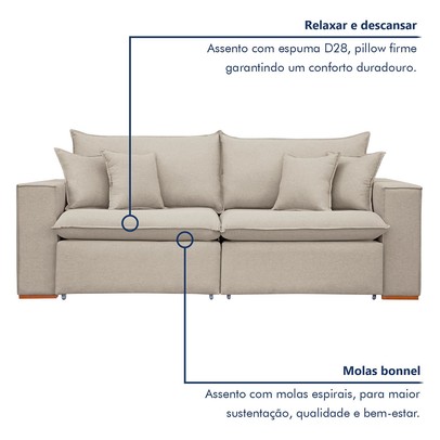 Sofá 3 Lugares Barcelona Retrátil Veludo/Bege Claro - Celflex