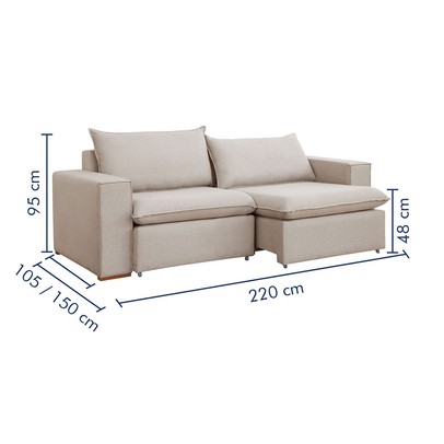 Sofá 3 Lugares Barcelona Retrátil Veludo/Bege Claro - Celflex