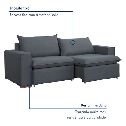 Sofá 3 Lugares Barcelona Retrátil Veludo/Cinza - Celflex