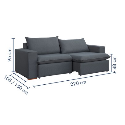 Sofá 3 Lugares Barcelona Retrátil Veludo/Cinza - Celflex