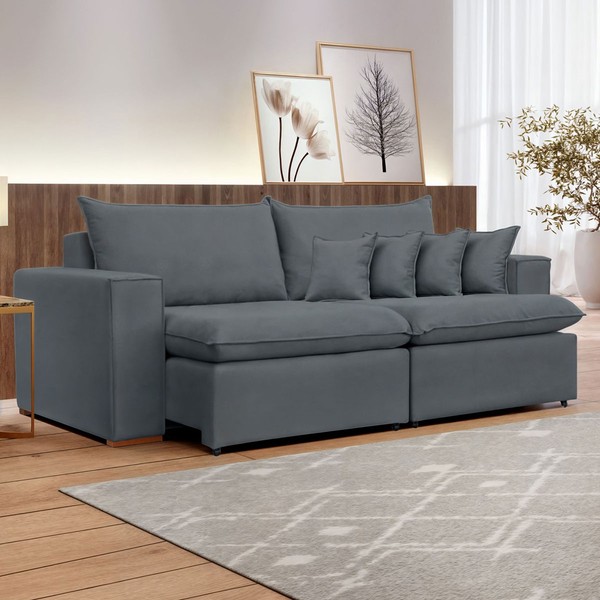 Sofá 3 Lugares Barcelona Retrátil Veludo/Cinza - Celflex