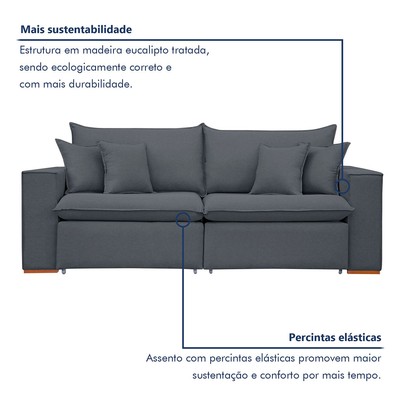 Sofá 3 Lugares Barcelona Retrátil Veludo/Cinza - Celflex