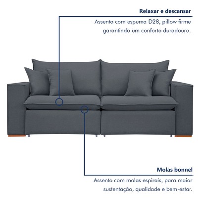 Sofá 3 Lugares Barcelona Retrátil Veludo/Cinza - Celflex