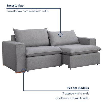 Sofá 3 Lugares Barcelona Retrátil Linho/Cinza - Celflex