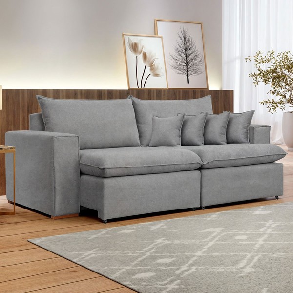Sofá 3 Lugares Barcelona Retrátil Linho/Cinza - Celflex