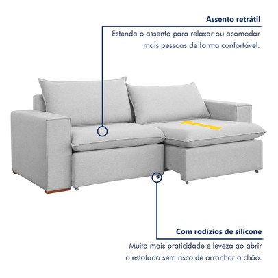Sofá 3 Lugares Barcelona Retrátil Linho/Gelo - Celflex