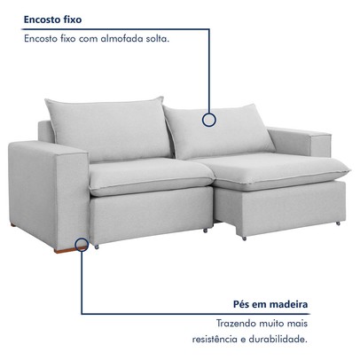 Sofá 3 Lugares Barcelona Retrátil Linho/Gelo - Celflex