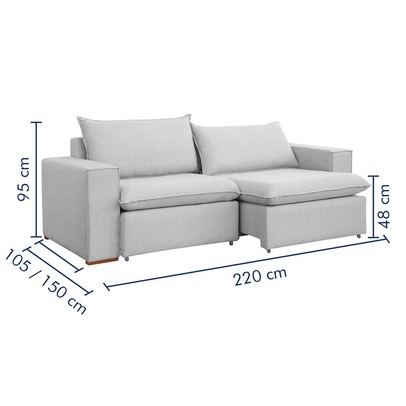Sofá 3 Lugares Barcelona Retrátil Linho/Gelo - Celflex