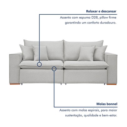 Sofá 3 Lugares Barcelona Retrátil Linho/Gelo - Celflex