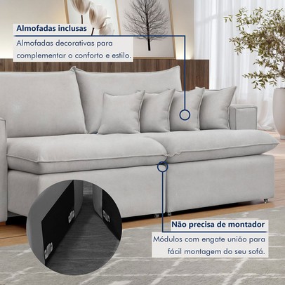 Sofá 3 Lugares Barcelona Retrátil Linho/Gelo - Celflex