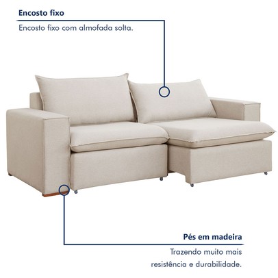 Sofá 3 Lugares Barcelona Retrátil Linho/Cru - Celflex