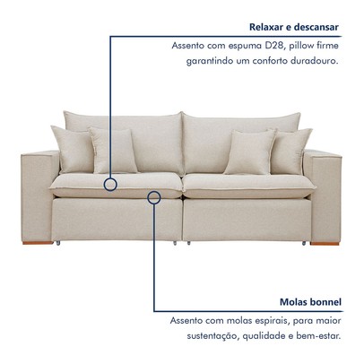 Sofá 3 Lugares Barcelona Retrátil Linho/Cru - Celflex