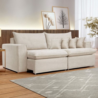 Sofá 3 Lugares Barcelona Retrátil Linho/Cru - Celflex