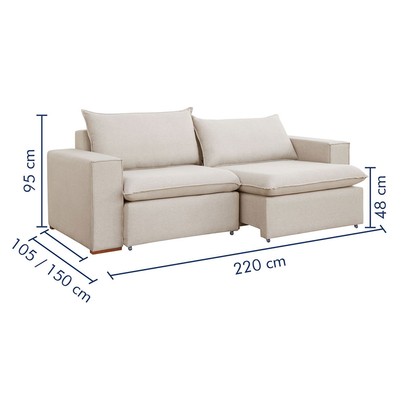 Sofá 3 Lugares Barcelona Retrátil Linho/Cru - Celflex