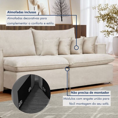 Sofá 3 Lugares Barcelona Retrátil Linho/Cru - Celflex