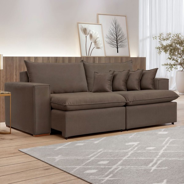 Sofá 4 Lugares Barcelona Retrátil Veludo/Marrom - Celflex