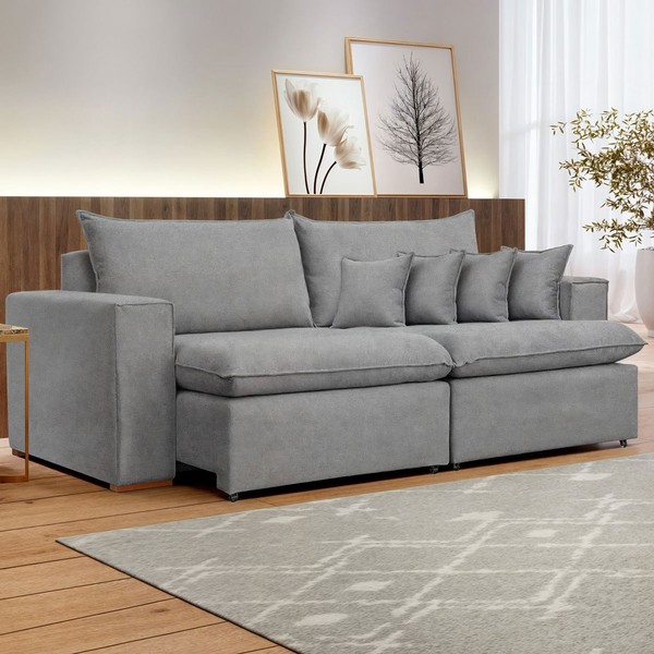 Sofá 4 Lugares Barcelona Retrátil Linho/Cinza - Celflex