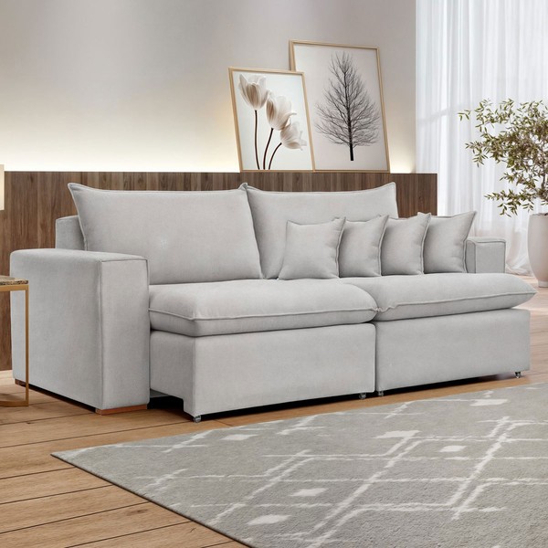 Sofá 4 Lugares Barcelona Retrátil Linho/Gelo - Celflex