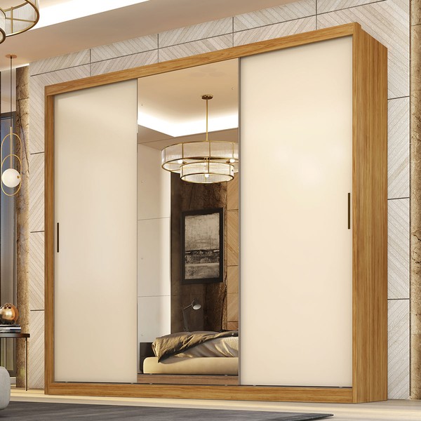 Guarda-Roupa Casal Dalila 3 Portas 4 Gavetas 100% Mdf com Espelho Flex Cinamon/Off-White - Demóbile