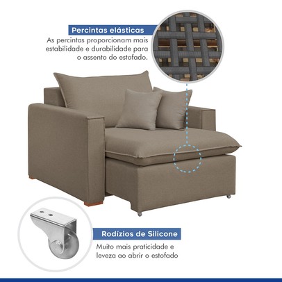 Poltrona Barcelona Retrátil Veludo/Bege Escuro - Celflex