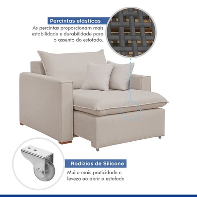 Poltrona Barcelona Retrátil Veludo/Bege Claro - Celflex