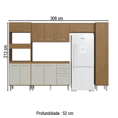 Armário de Cozinha com Balcão para Pia Elóra 11 Portas 2 Gavetas Naturalle/Cristalo - Pnr Móveis