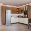 Armário de Cozinha com Balcão para Pia e Cooktop Heloisa 16 Portas 3 Gavetas Wengue/Cristalo - Pnr Móveis