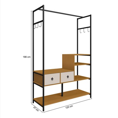 Closet Sevilha 2 Gavetas 3 Prateleiras Preto/Nature/Off White - Art Panta