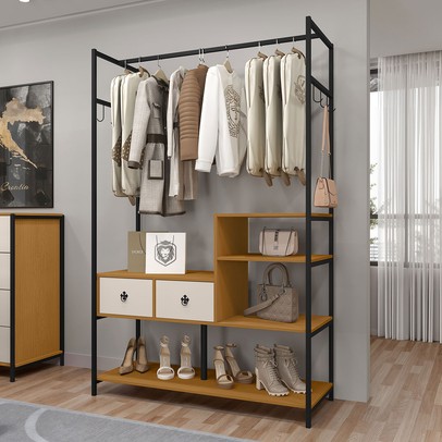 Closet Sevilha 2 Gavetas 3 Prateleiras Preto/Nature/Off White - Art Panta