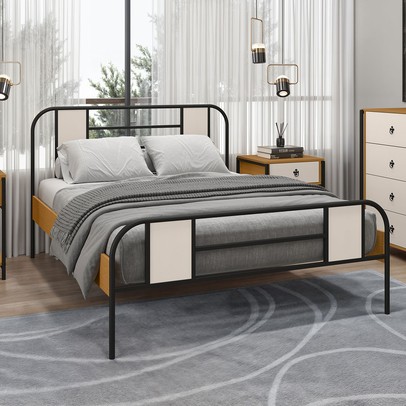 Cama de Casal Sevilha Preto/Nature/Off White - Art Panta