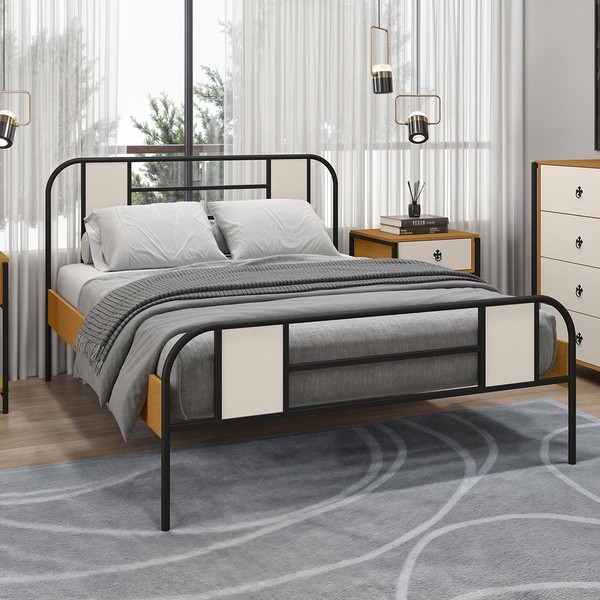 Cama de Casal Sevilha Preto/Nature/Off White - Art Panta