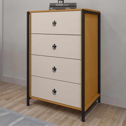 Cômoda Sevilha 4 Gavetas Preto/Nature/Off White - Art Panta