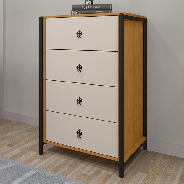 Cômoda Sevilha 4 Gavetas Preto/Nature/Off White - Art Panta