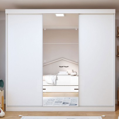 Guarda-Roupa Infantil Elô 3 Portas 4 Gavetas com Espelho Branco - Minastex