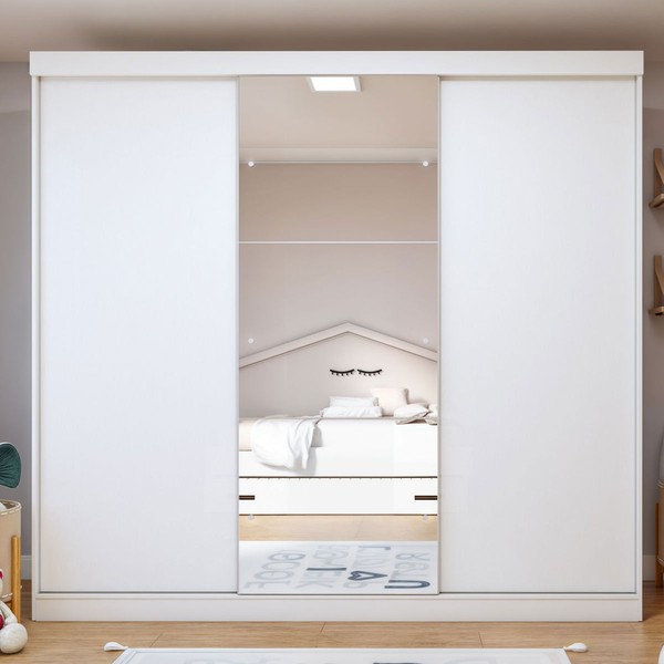 Guarda-Roupa Infantil Elô 3 Portas 4 Gavetas com Espelho Branco - Minastex