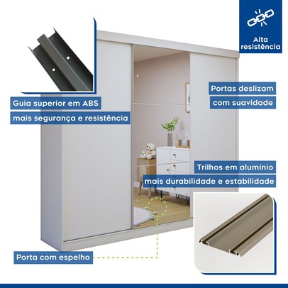 Guarda-Roupa Infantil Elô 3 Portas 4 Gavetas com Espelho Branco - Minastex