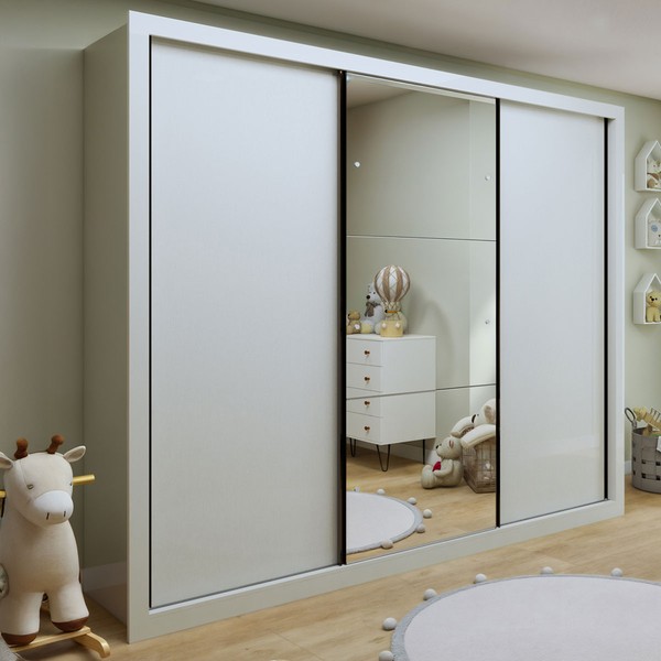 Guarda-Roupa Infantil Marcella 3 Portas 6 Gavetas com Espelho Branco - Minastex