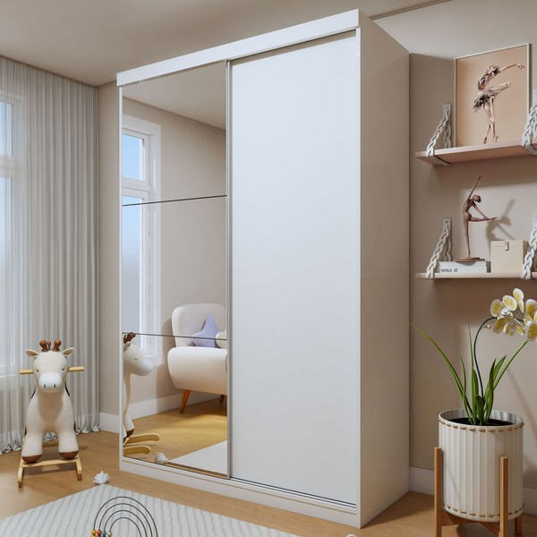 Guarda-Roupa Infantil Arabella 2 Portas 2 Gavetas com Espelho Branco - Minastex