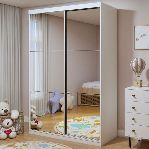 Guarda-Roupa Infantil Lumi 2 Portas 2 Gavetas com Espelho Branco - Minastex