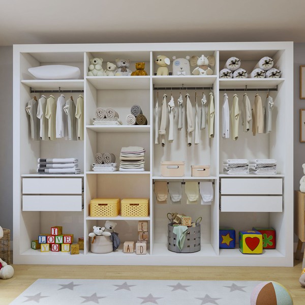 Closet Infantil Dani 4 Gavetas 8 Prateleiras Branco - Minastex