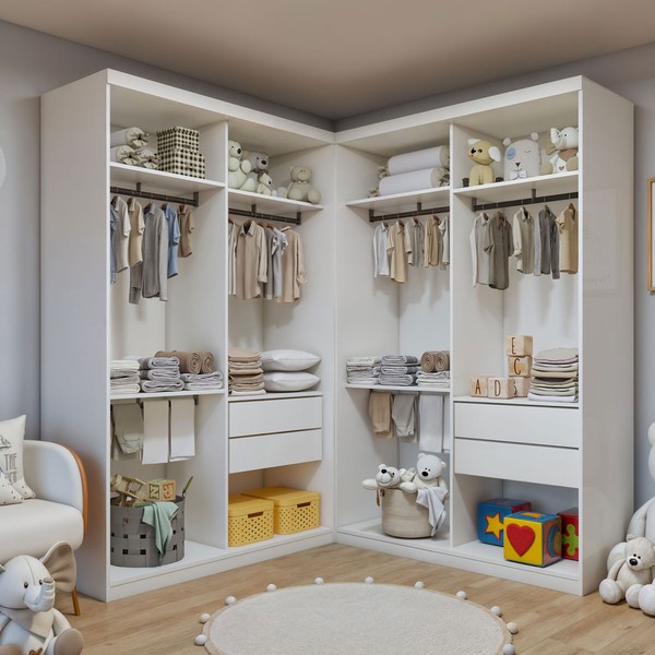 Closet Infantil Modulado Seraphina 4 Gavetas 6 Prateleiras Branco - Minastex