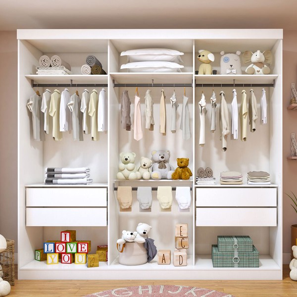 Closet Infantil Isadora 4 Gavetas 4 Prateleiras Branco - Minastex