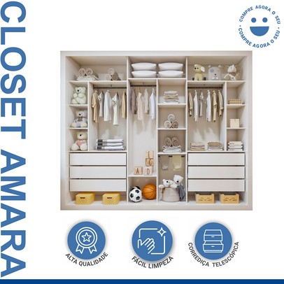Closet Infantil Amara 6 Gavetas 11 Prateleiras Branco - Minastex