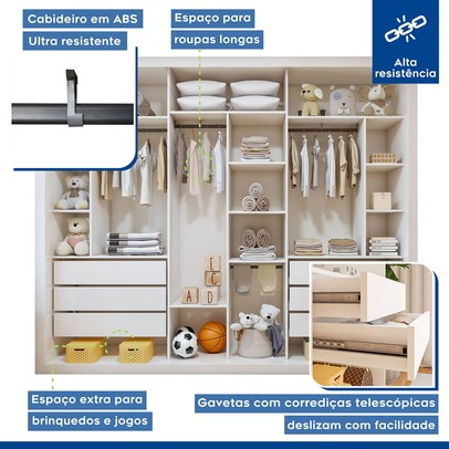 Closet Infantil Amara 6 Gavetas 11 Prateleiras Branco - Minastex