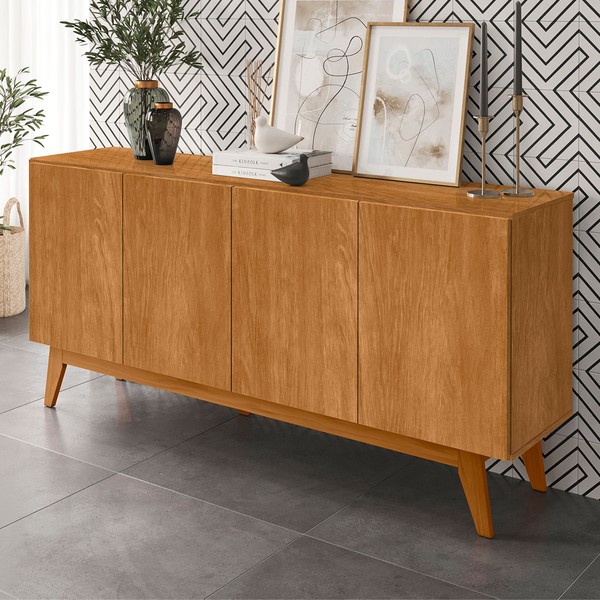 Balcão Buffet Adelaide 4 Portas 2 Prateleiras Nature - Pnr Móveis